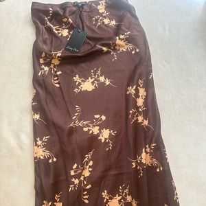 Brown Patterned Silk Midi Skirt (M)